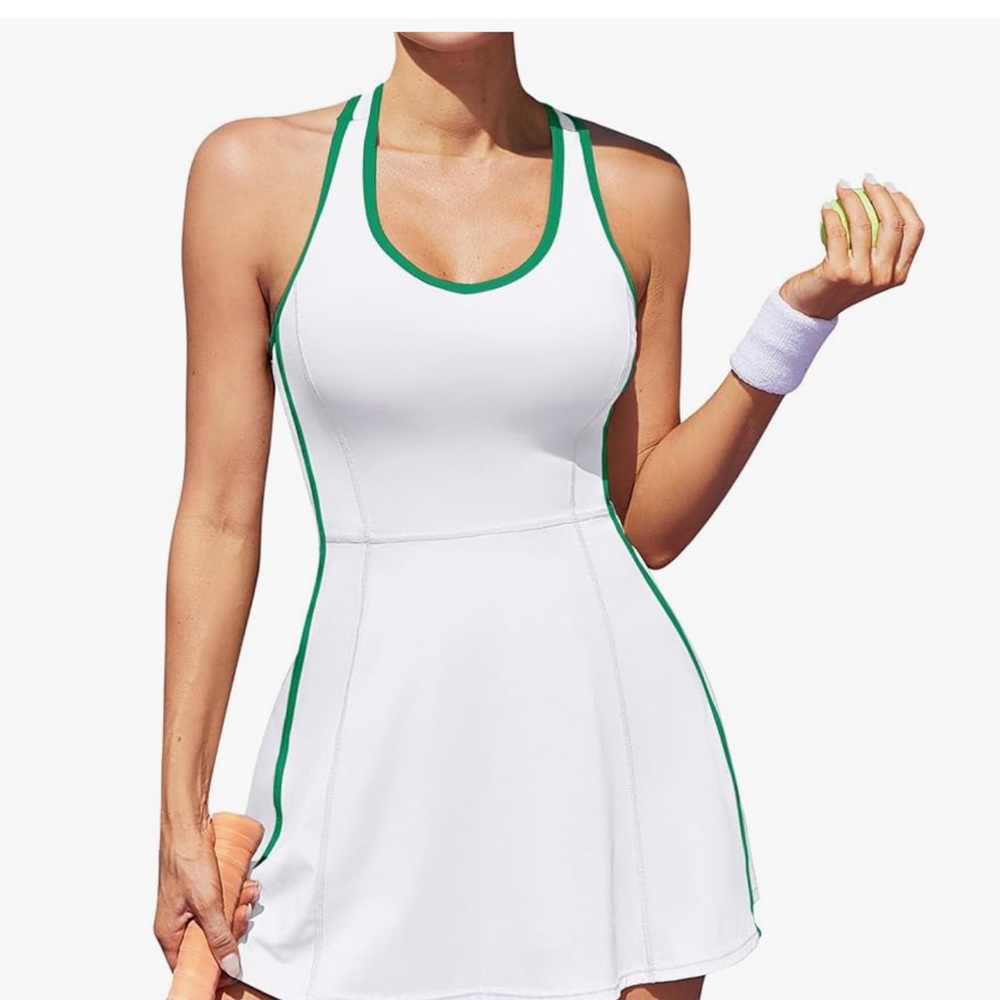 White/Green Tennis Dress with separate shorts